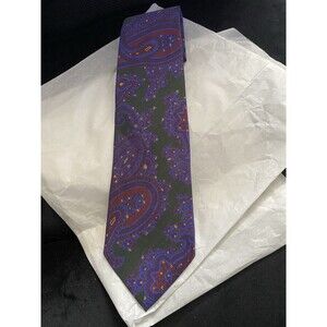 Polo Ralph Lauren Purple & Green Paisley Silk Tie Hand Made/Italy 3.5" W X 55" L